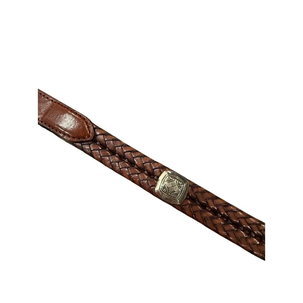 Brighton Brown Braided Leather‎ Belt Silver Engraved Buckle Southwestern Size 32